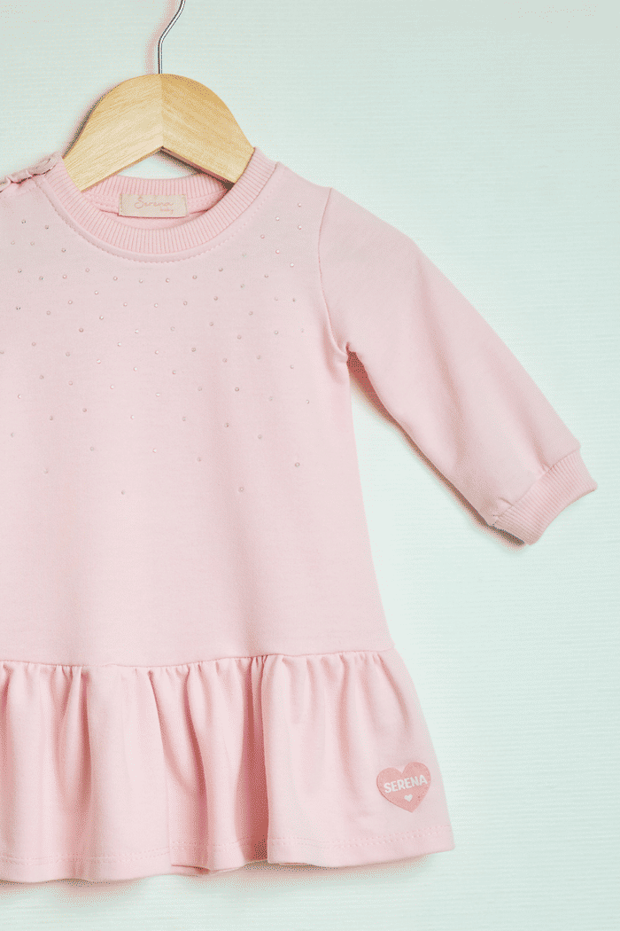 Vestido de moletinho rosa bebê