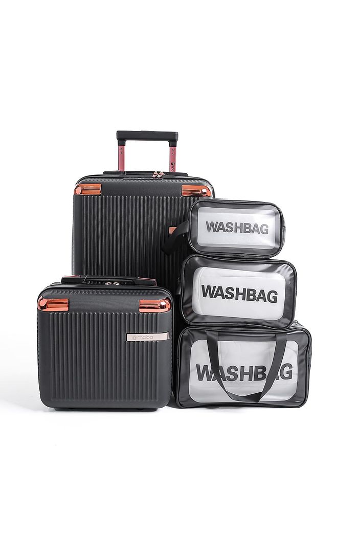 Kit de Mala de Viagem Media 23kg com Frasqueira Croácia Preto e WashBag Preto