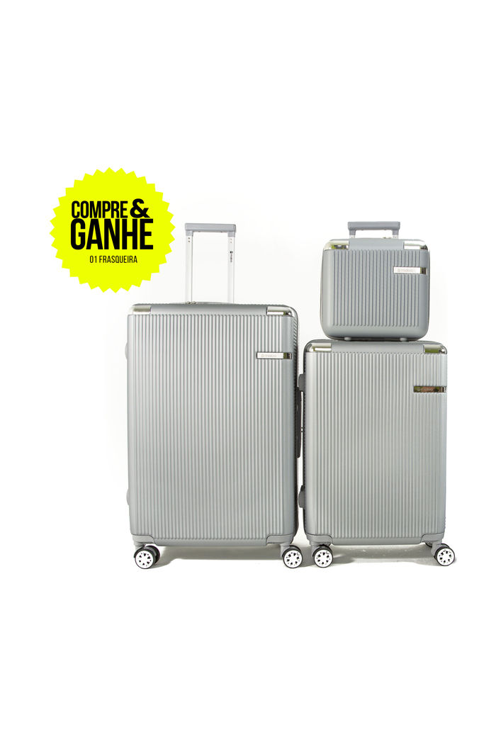 Kit de Malas de Viagem Media 23kg e Grande 32kg e Ganhe Frasqueira Croácia Prata