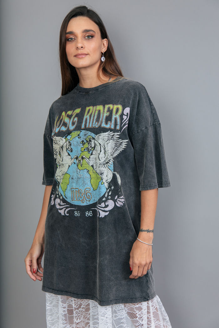 VESTIDO CAMISETA PRETO MARMORIZADO LOST RIDER