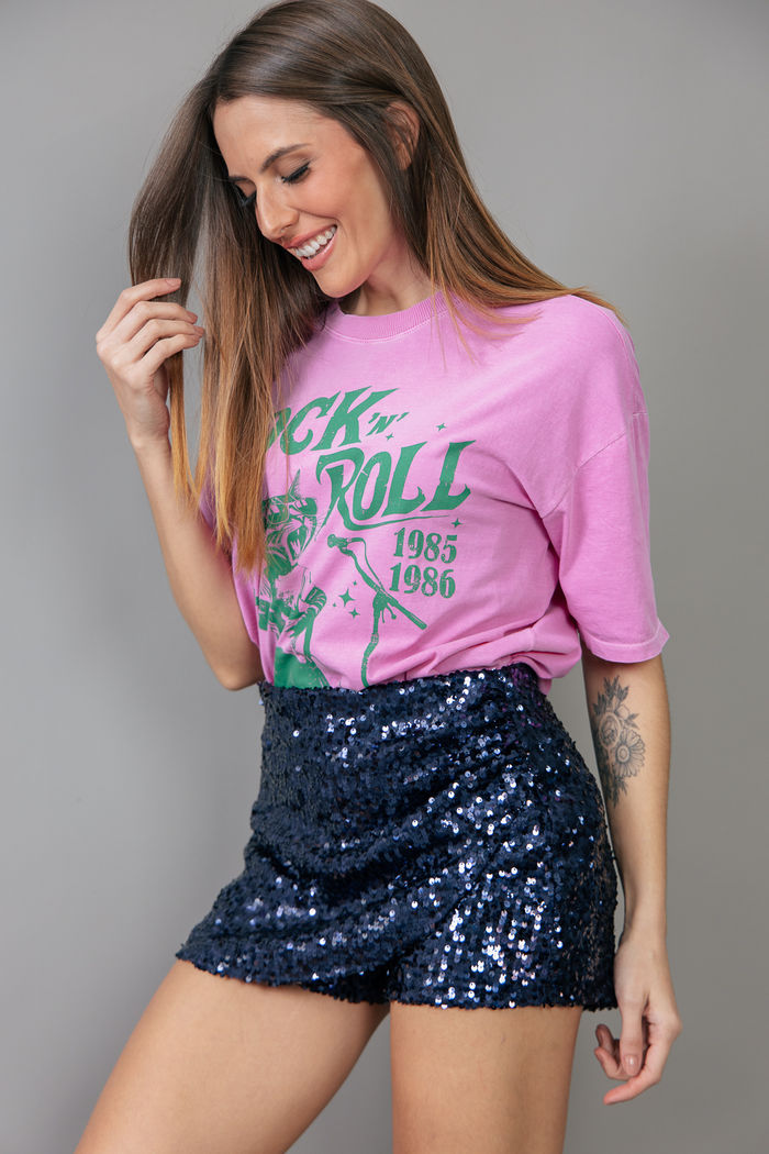 SHORT SAIA COM TRANSPASSE FRANZIDO EM PAETÊ AZUL