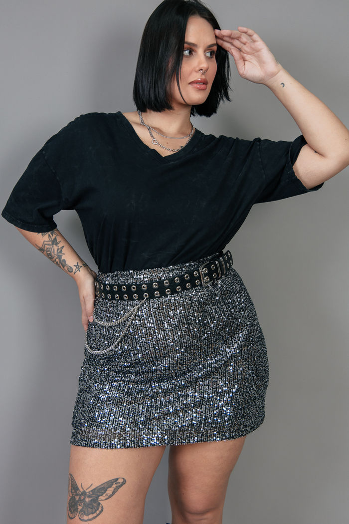 SAIA DE PAETÊ PRATA SOLTINHA