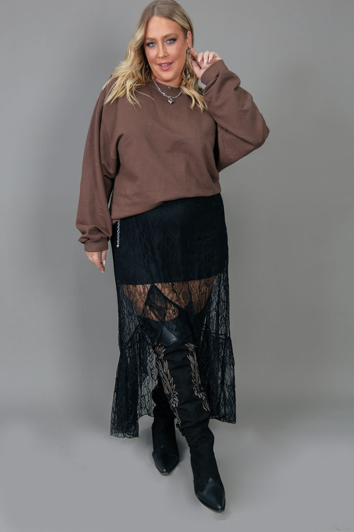 SAIA MIDI DE RENDA LACE PRETA