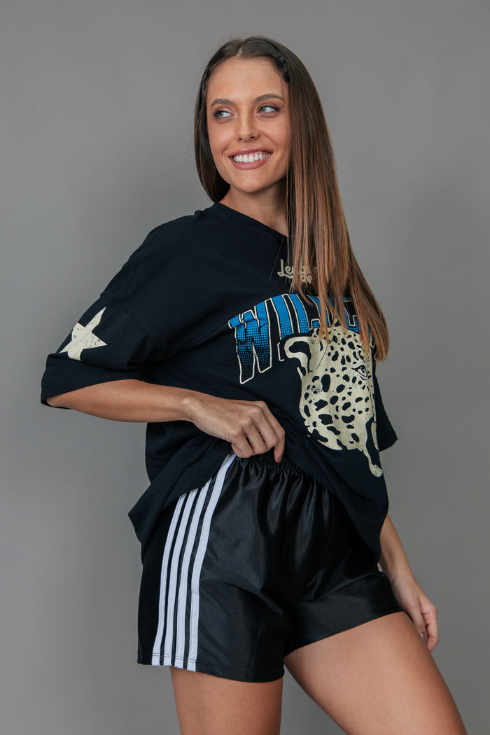 BERMUDA SPORT PRETA COM LISTRAS