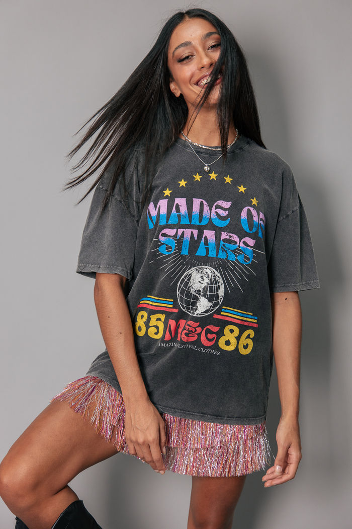 T-SHIRT VINTAGE PRETO MARMORIZADO MADE OF STARS