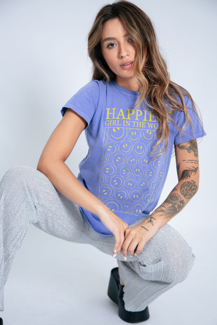 CAMISETA T-SHIRT BABYLOOK ROXA HAPPIEST