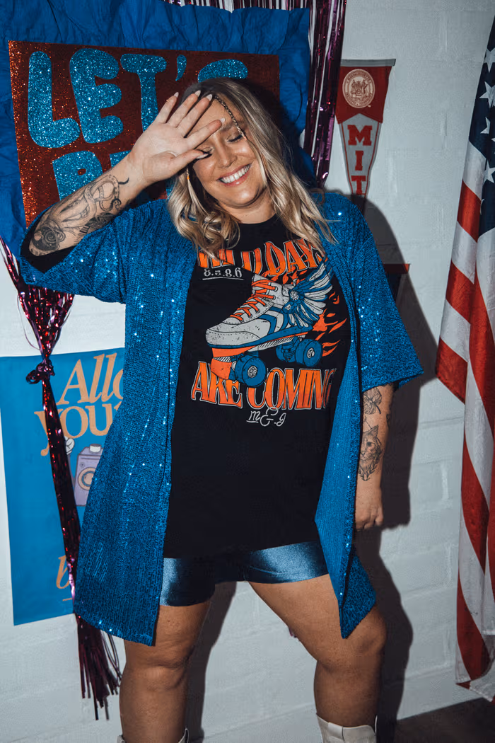 KIMONO COMPRIDO DE PAETÊ AZUL