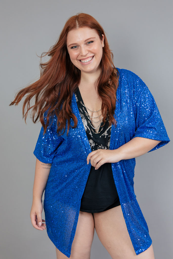 KIMONO COMPRIDO DE PAETÊ AZUL