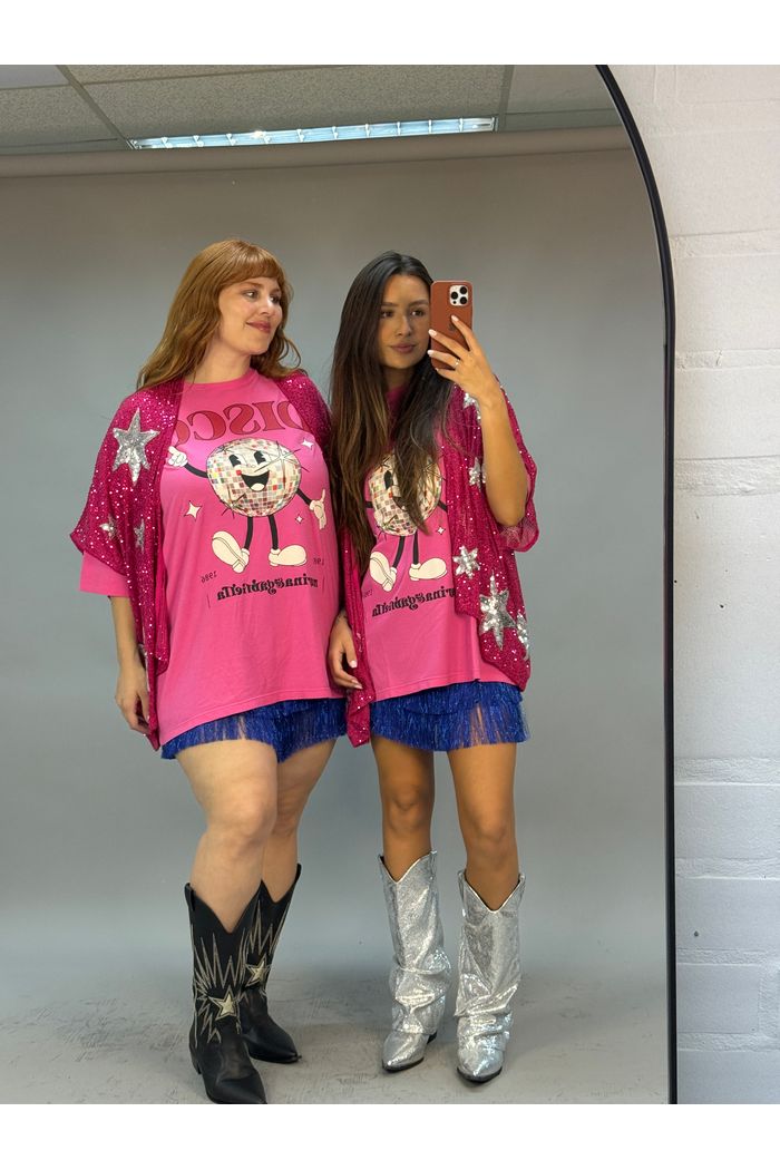 CAMISETA T-SHIRT OVERSIZED ROSA DISCO