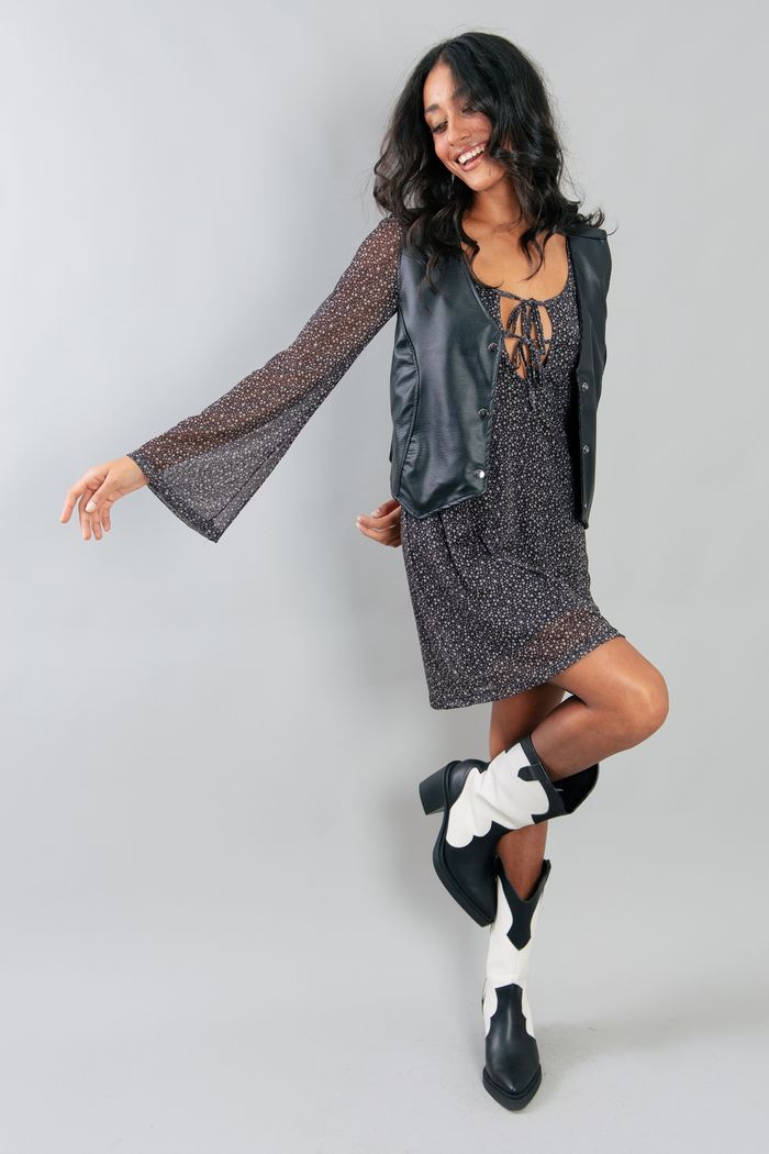 VESTIDO DE TULE MANGA LONGA FLORAL