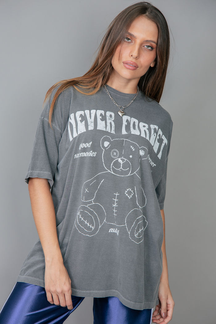 CAMISETA T-SHIRT OVERSIZED CINZA NEVER FORGET