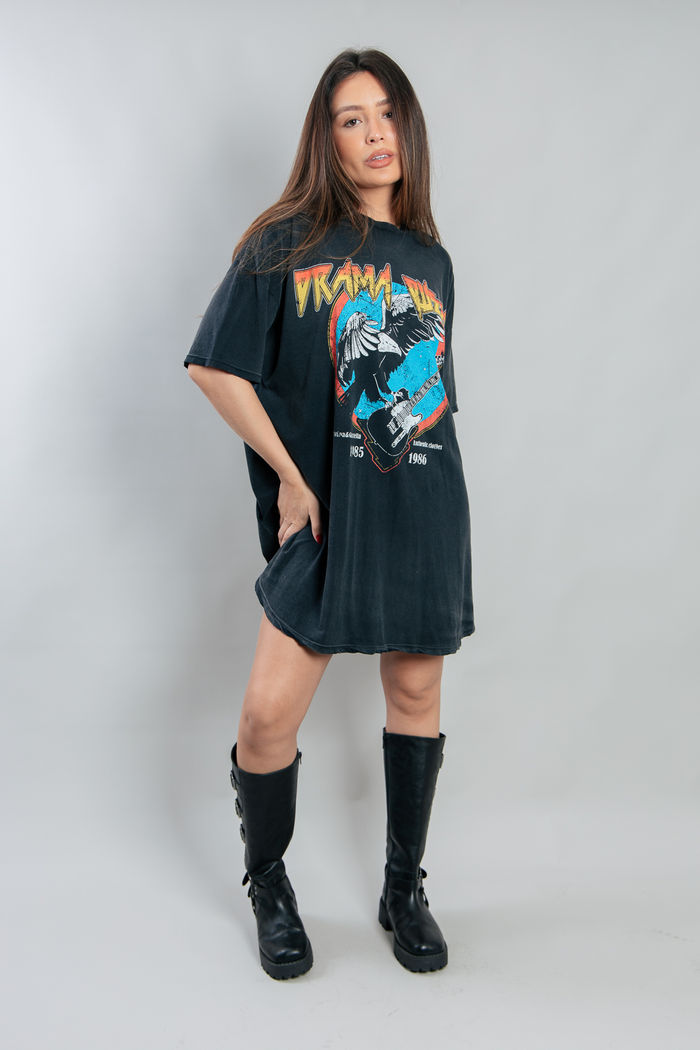 VESTIDO AMPLO DE MALHA PRETO MARMORIZADO DRAMA QUEEN