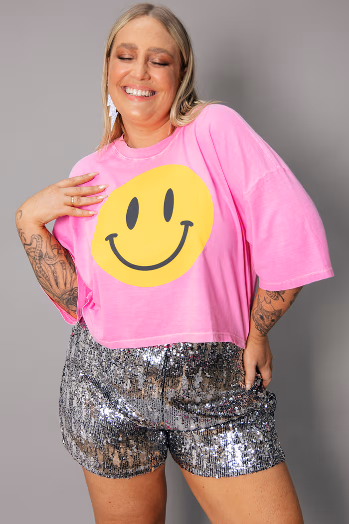 CAMISETA CROPPED BABYLOOK ROSA SMILE