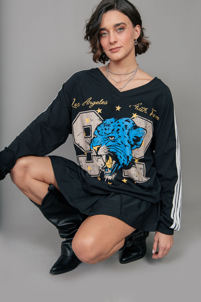 BLUSA MANGA LONGA  DECOTE V PRETA LOS ANGELES