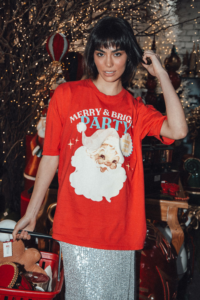 CAMISETA T-SHIRT VINTAGE VERMELHA MERRY & BRIGHT