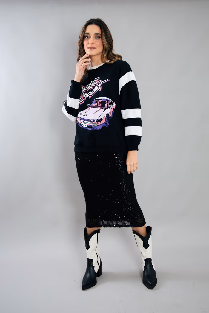 SAIA MIDI DE PAETÊ PRETA