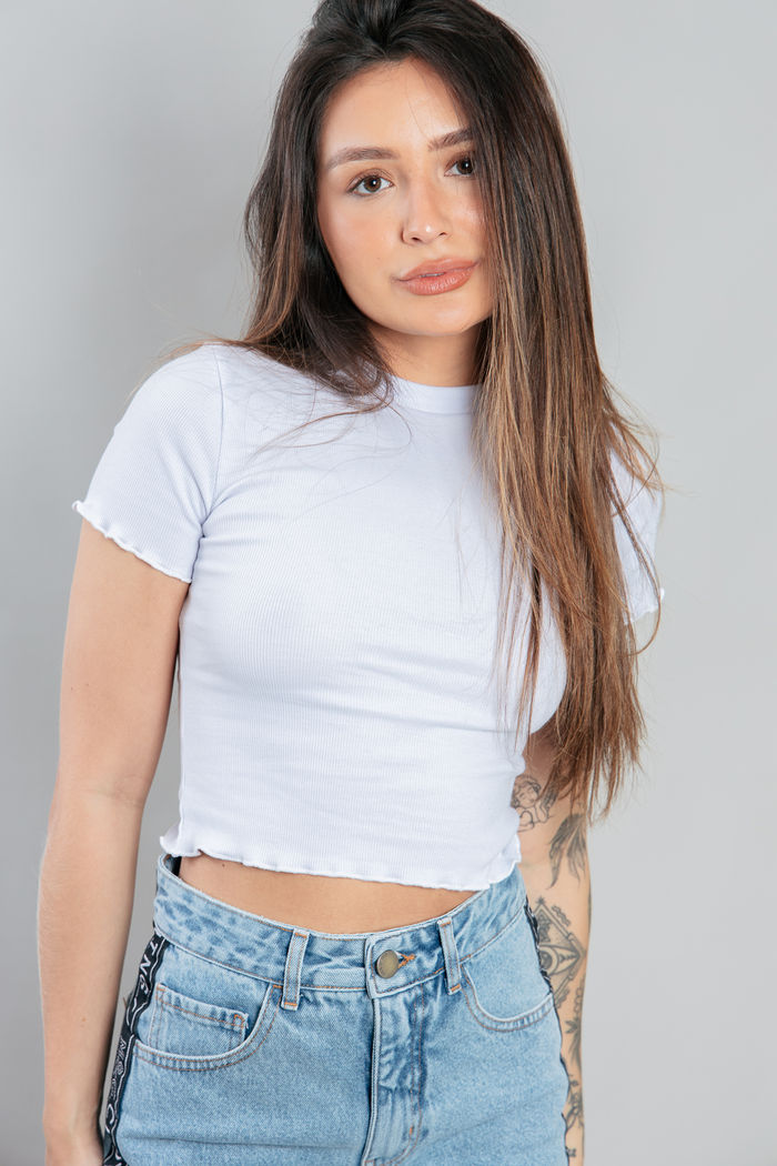 BABY TEE BÁSICA CANELADA BRANCA