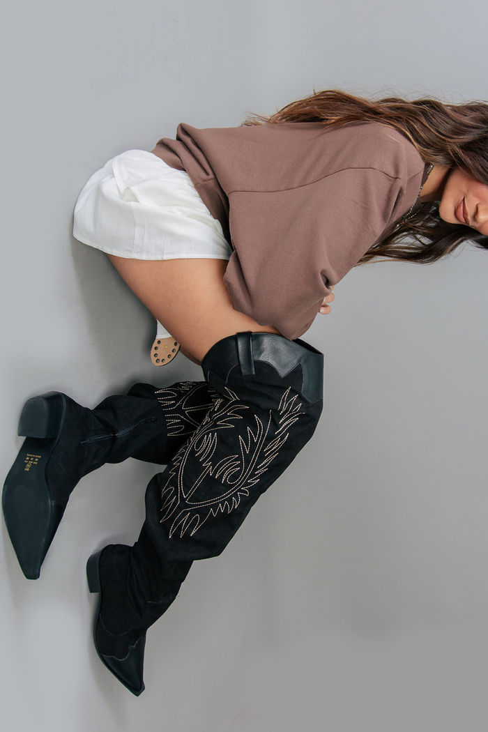 BOTA WESTERN OVER THE KNEE CAMURÇA PRETA