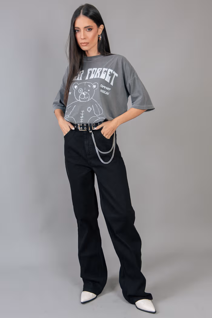 CALÇA WIDE COTELÊ PRETO