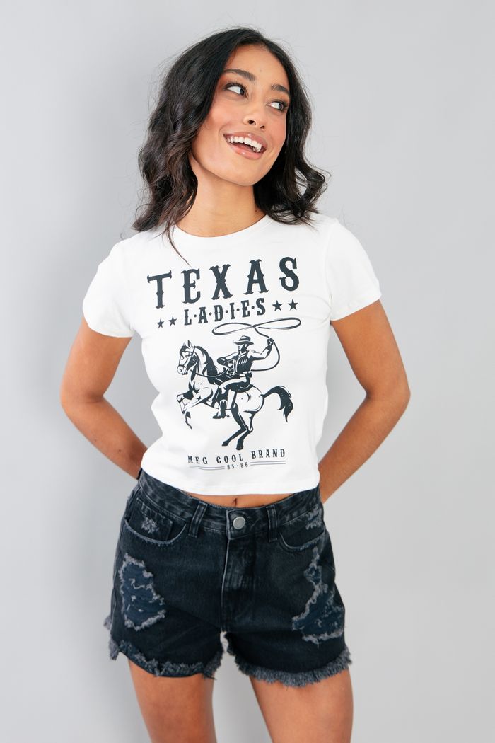 T-SHIRT BABYLOOK DE COTTON OFF WHITE TEXAS LADIES