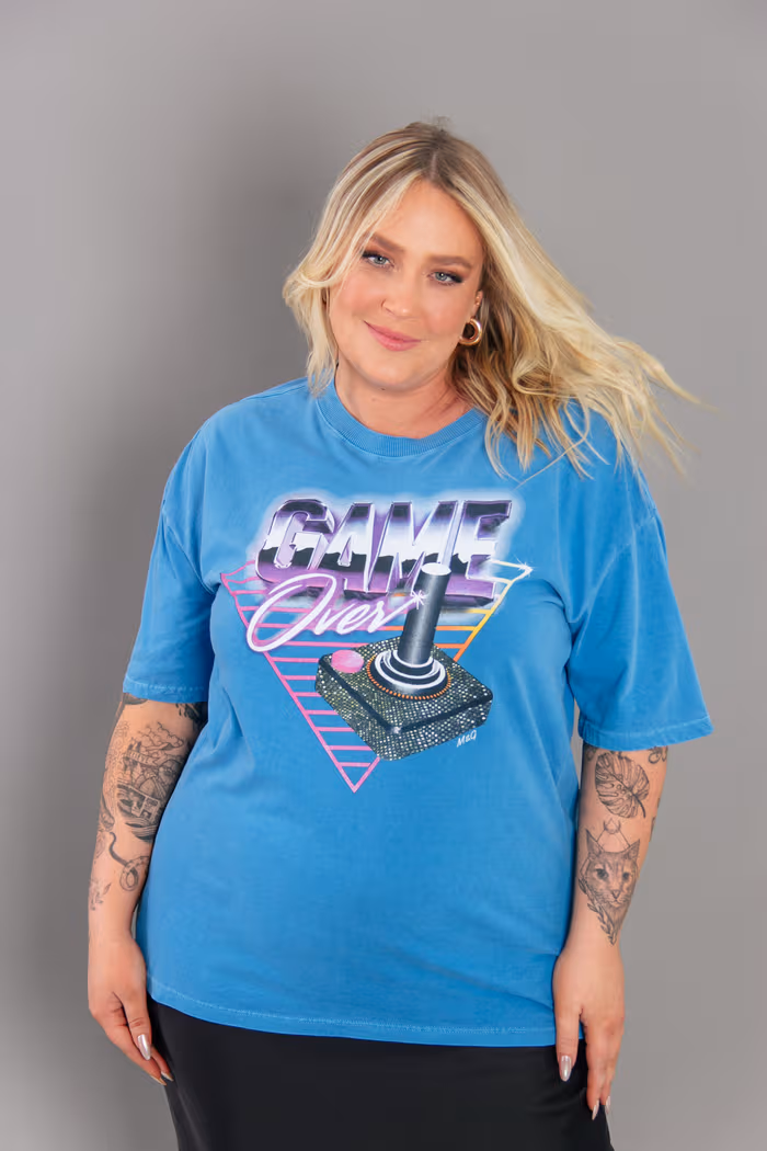 CAMISETA T-SHIRT VINTAGE AZUL GAME OVER