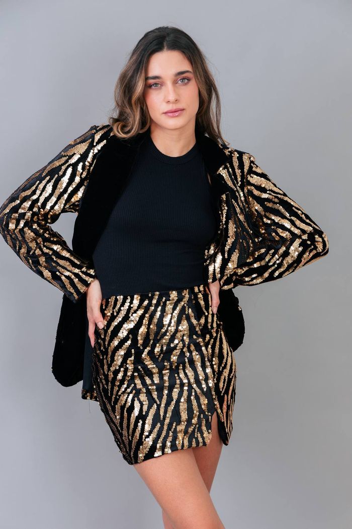 SAIA DE VELUDO PRETO COM PAETÊ TIGER