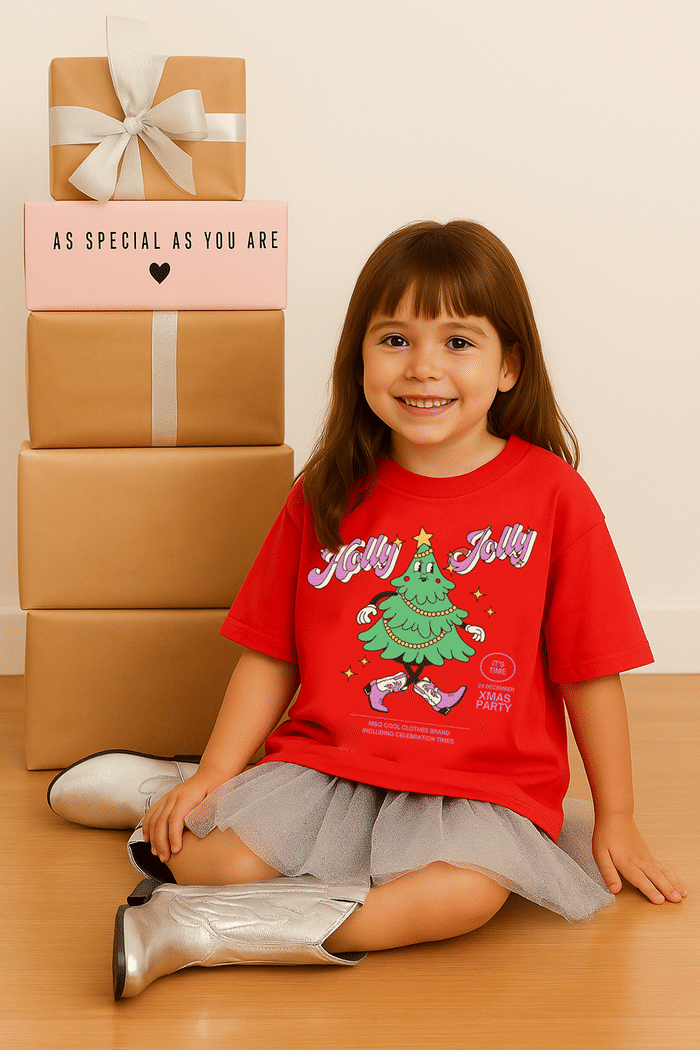 CAMISETA T-SHIRT INFANTIL VERMELHA HOLLY JOLLY