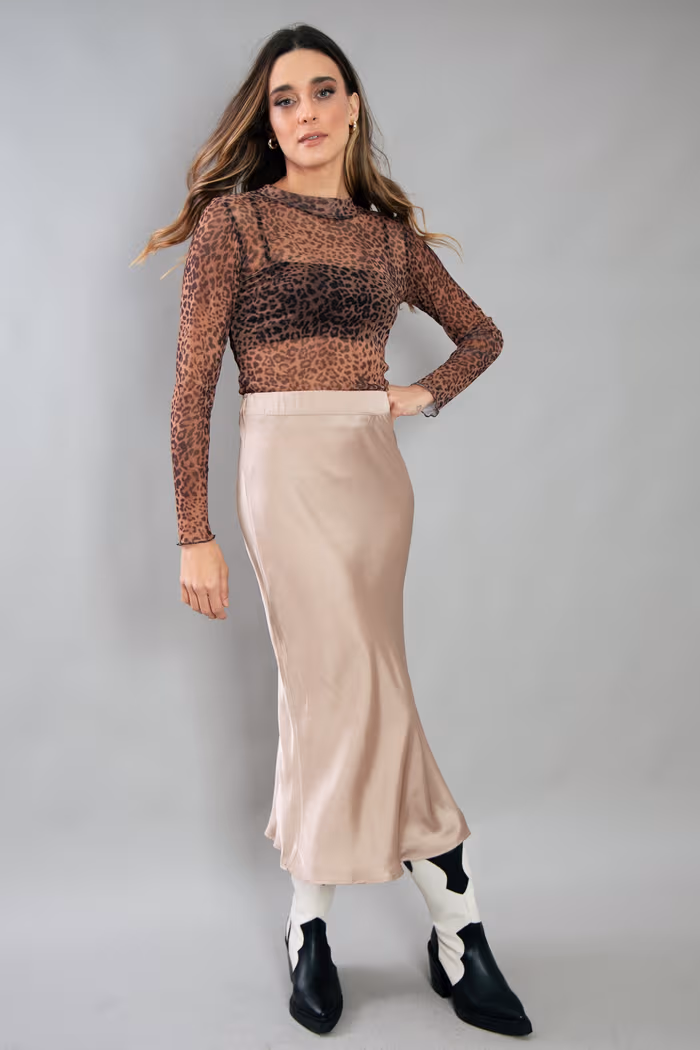 SAIA MIDI DE CETIM FASHIONISTA BEGE