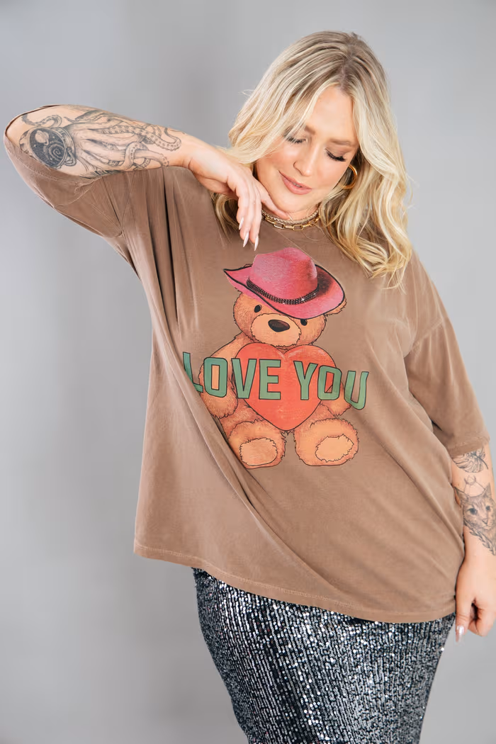 CAMISETA T-SHIRT OVERSIZED MARROM LOVE YOU