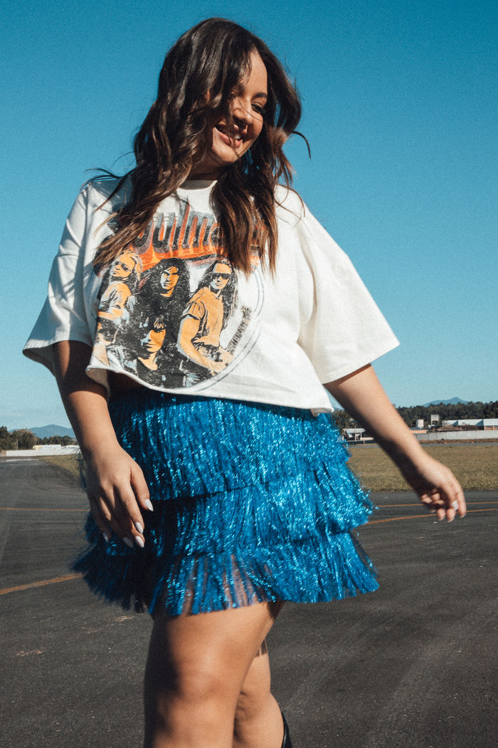 SHORT SAIA DE FRANJAS LONGAS AZUL