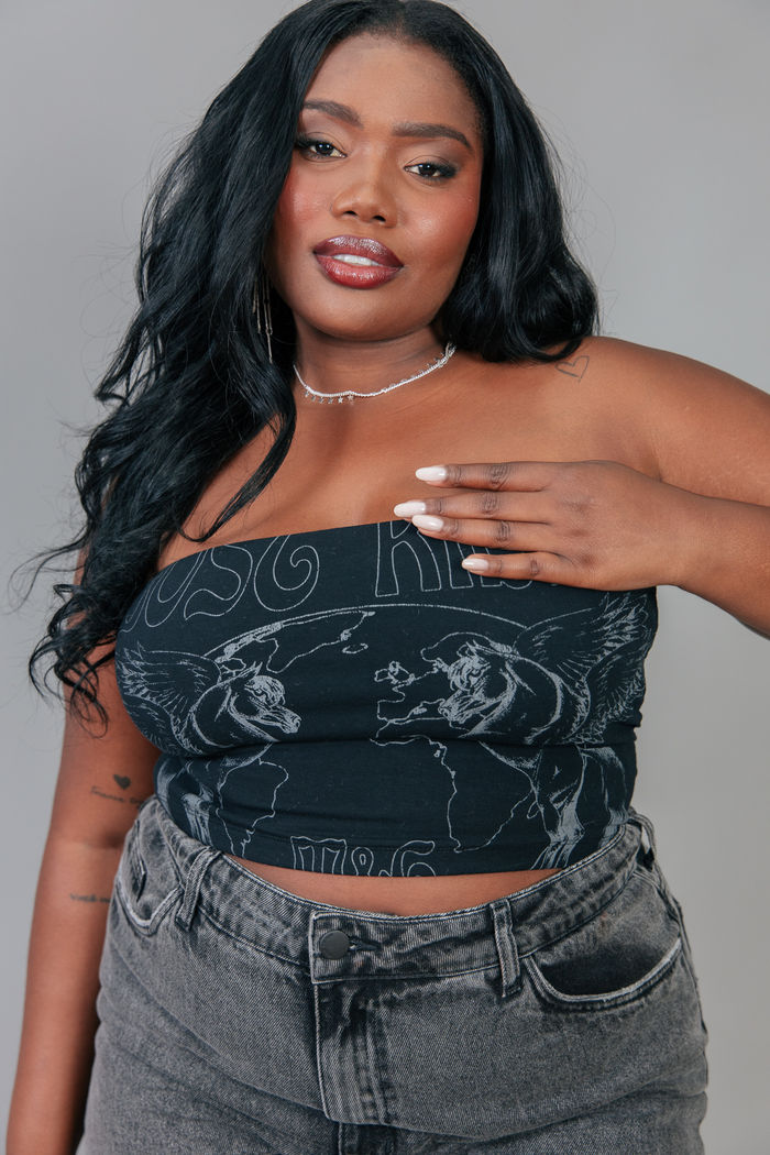 TOP SEM ALÇA DE COTTON PRETO LOST RIDER