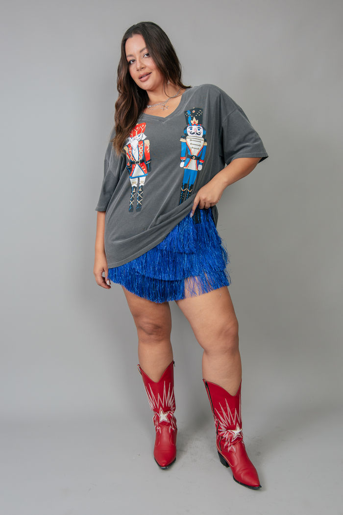 SHORT SAIA DE FRANJAS LONGAS AZUL