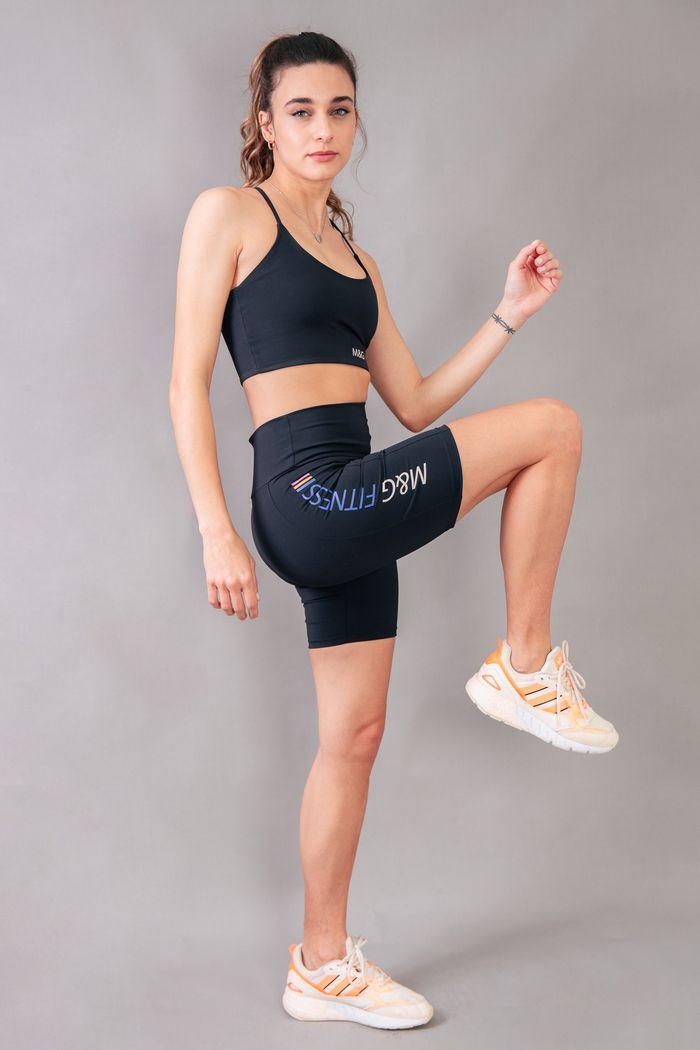 BERMUDA BIKER PRETA COM ESTAMPA