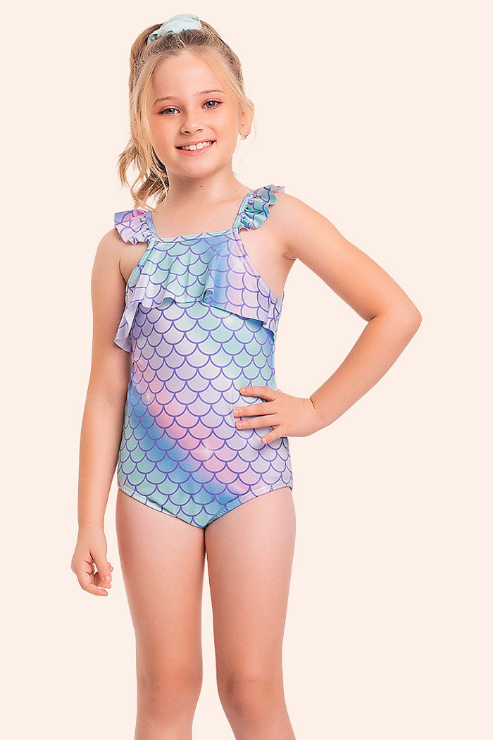 Maiô com forro em Cotton poliéster escamas sereias