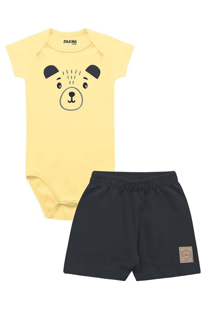Conjunto body manga curta e bermuda de ursinhos