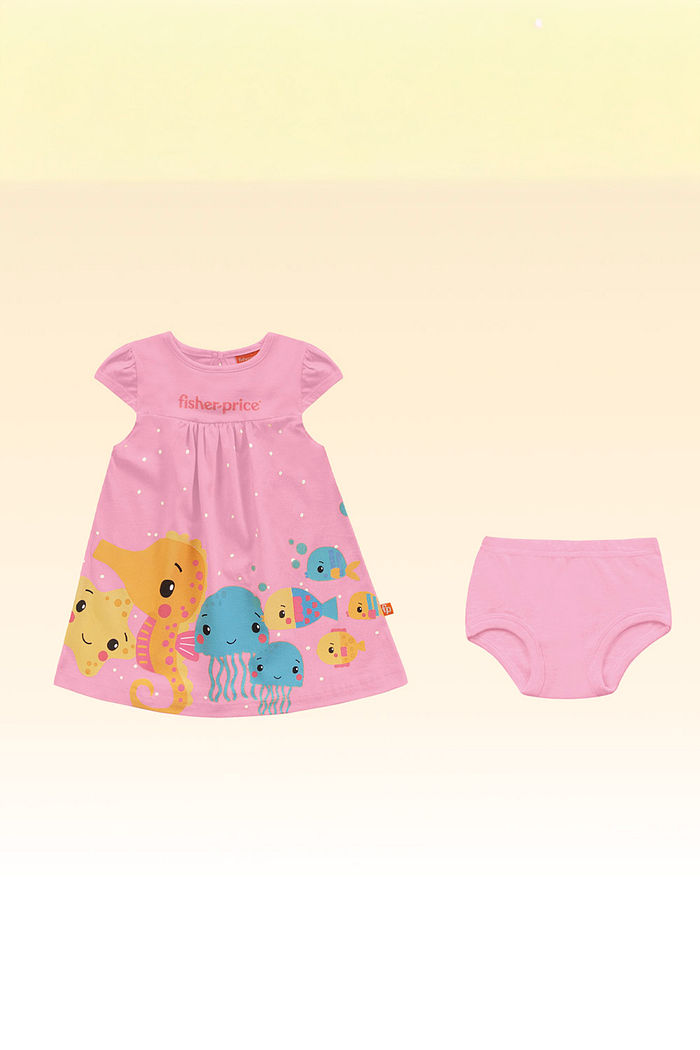 Conjunto vestido de bichinhos e cobre fralda