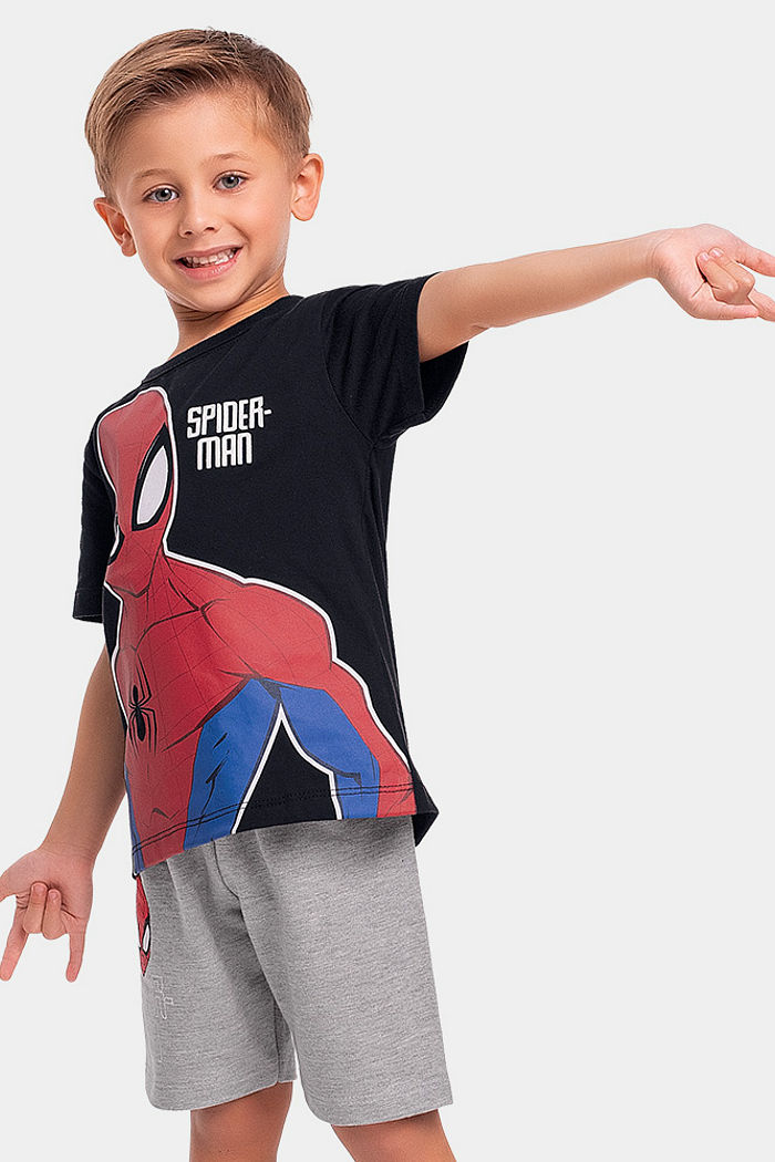 Conjunto camiseta e bermuda em moletinho Homem-Aranha