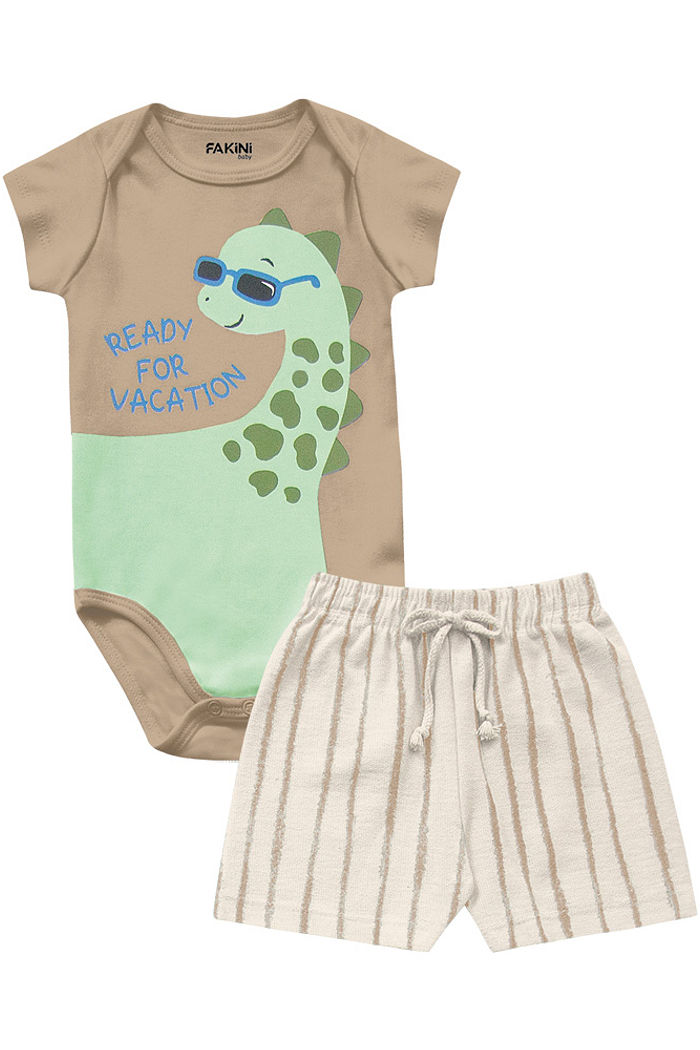 Conjunto body manga curta e bermuda dinossauro