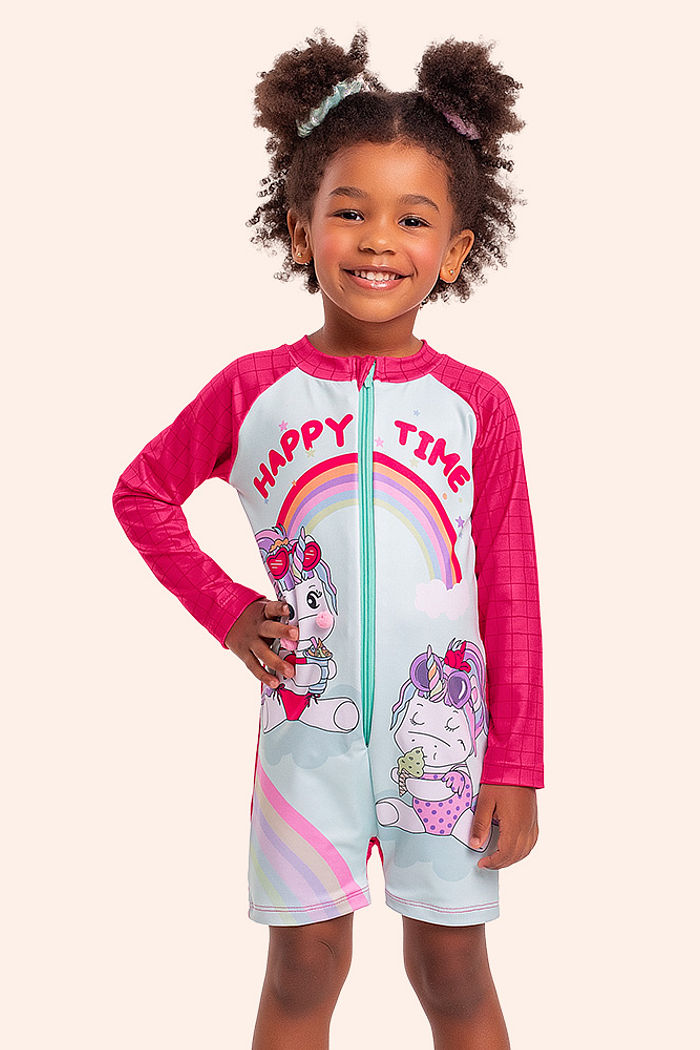 Macacão em cotton UV estampa unicórnios