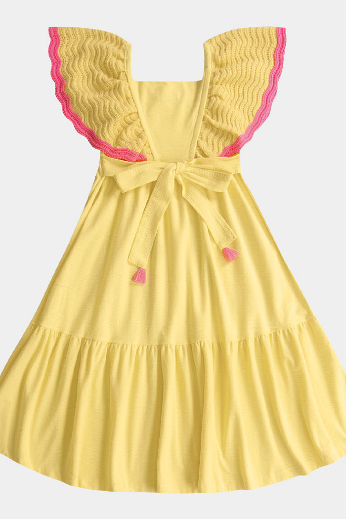 Vestido midi com amarração e babado em tricot