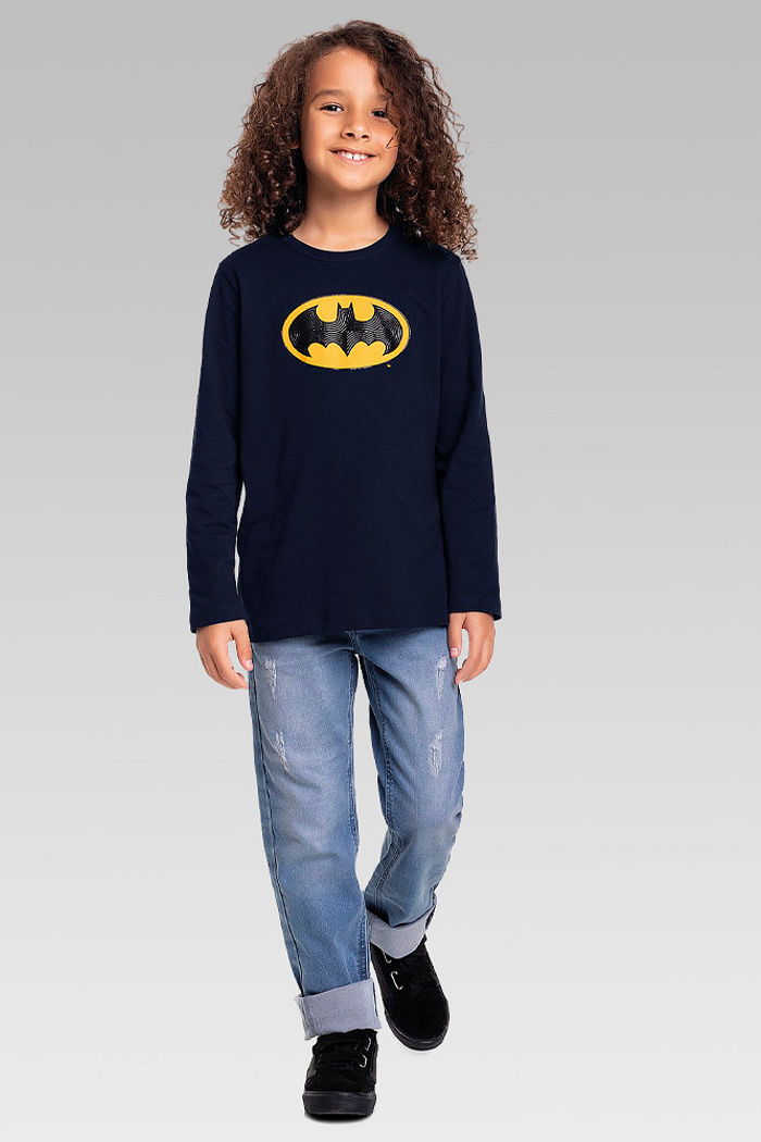 Camiseta manga longa em meia malha batman