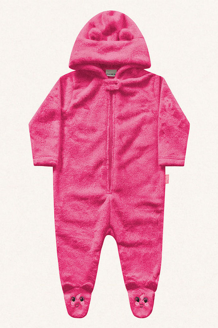 Macacão com capuz urso em tecido fleece