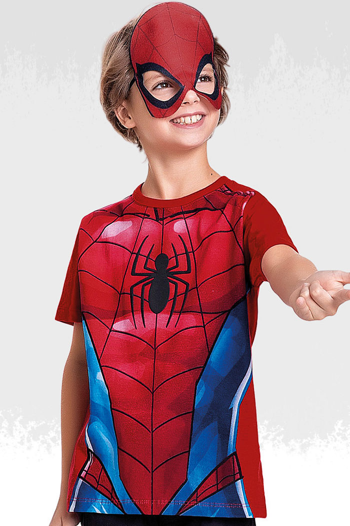 Camiseta em meia malha homem-aranha com mascara