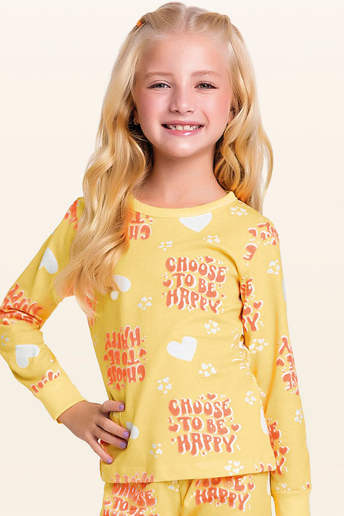 Conjunto pijama blusa manga longa e calça happy