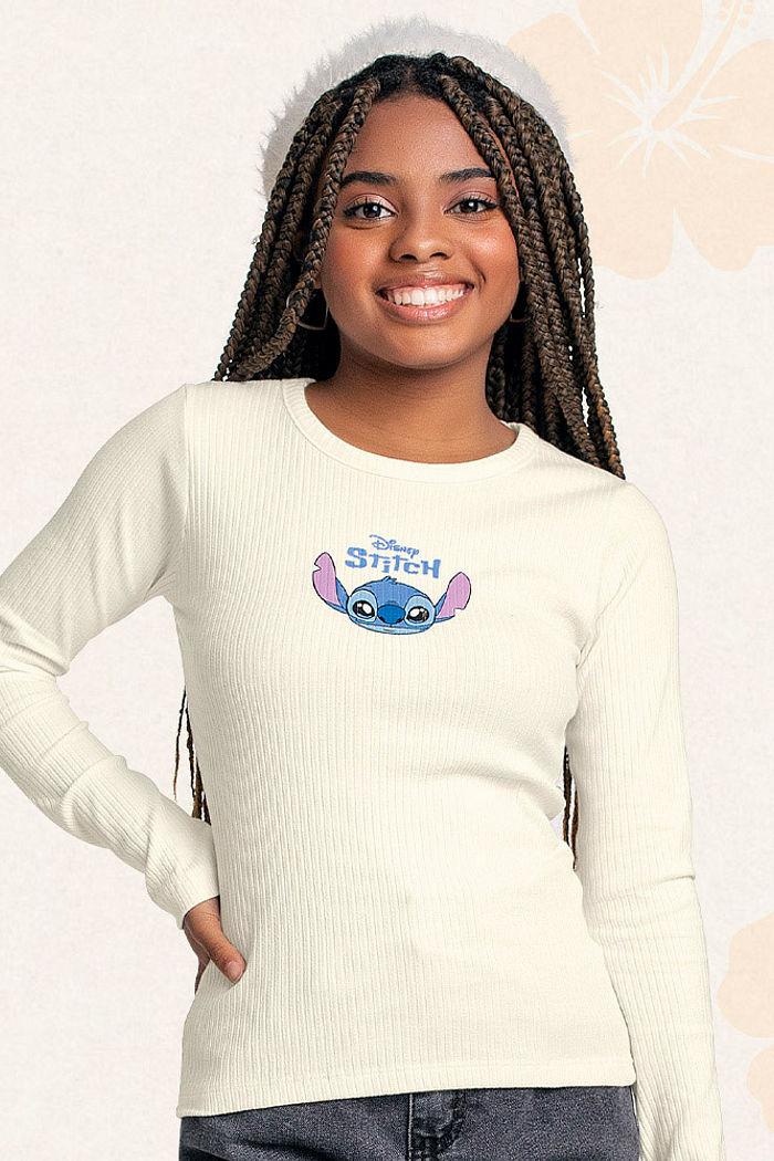 Blusa manga longa em ribana Lilo & Stitch mini