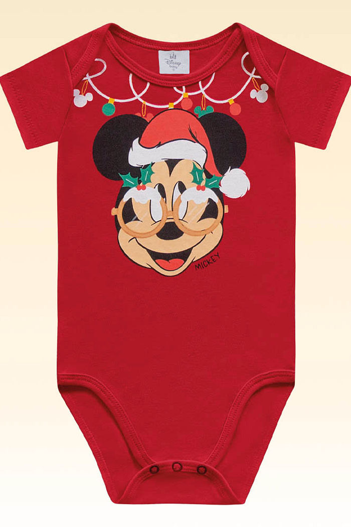 Body manga curta em meia malha mickey