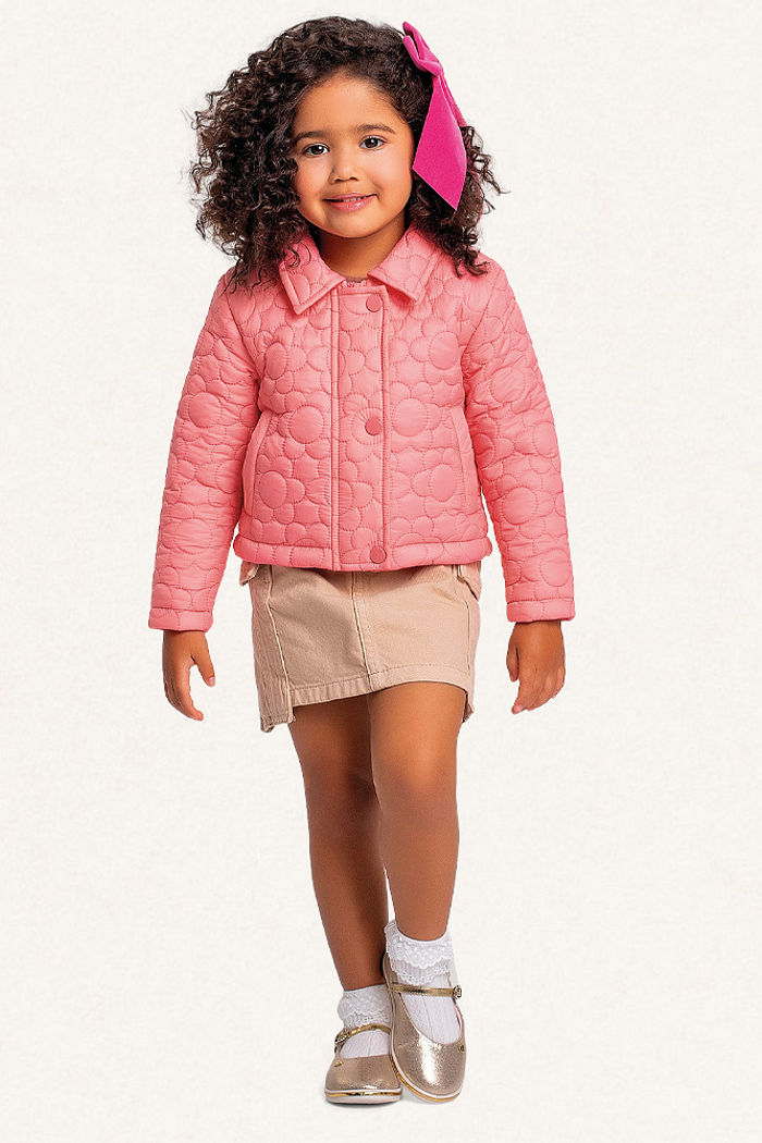 Jaqueta puffer com forro flores