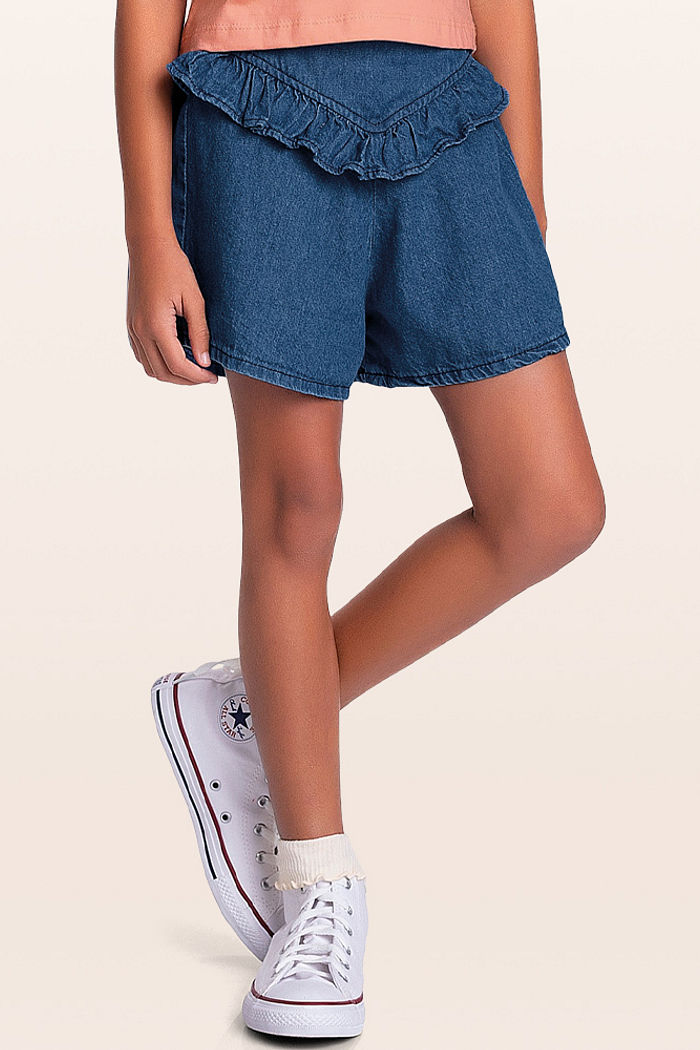 Short em jeans babado