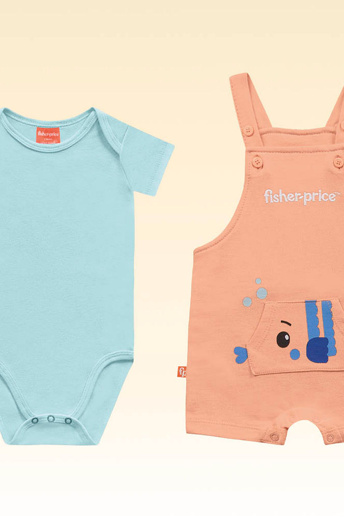 Conjunto body manga curta e macacão em moletinho