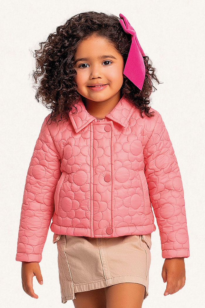 Jaqueta puffer com forro flores